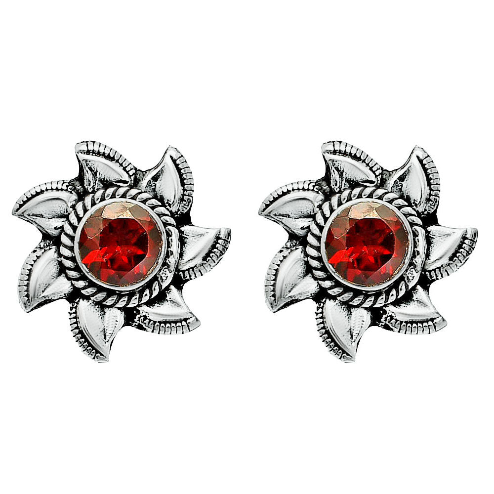 925 Sterling Silver Floral Gemstone Stud Earrings – Vintage Boho Jewelry DGE1080 E-1246