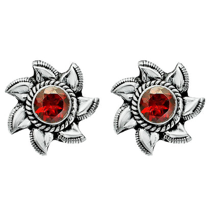 925 Sterling Silver Floral Gemstone Stud Earrings – Vintage Boho Jewelry DGE1080 E-1246