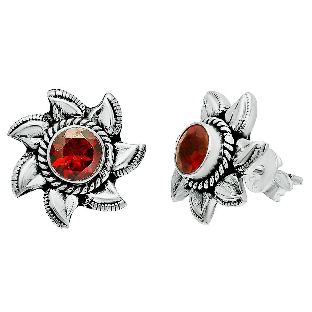 925 Sterling Silver Floral Gemstone Stud Earrings – Vintage Boho Jewelry DGE1080 E-1246
