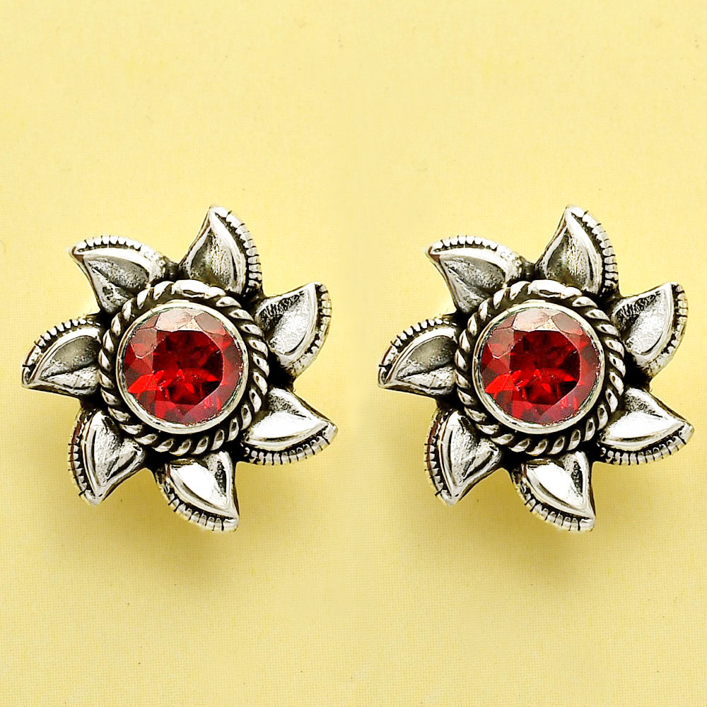 925 Sterling Silver Floral Gemstone Stud Earrings – Vintage Boho Jewelry DGE1080 E-1246