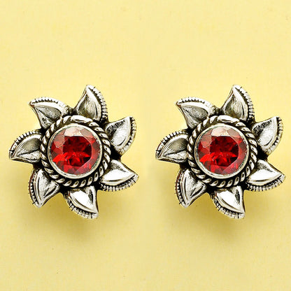 925 Sterling Silver Floral Gemstone Stud Earrings – Vintage Boho Jewelry DGE1080 E-1246