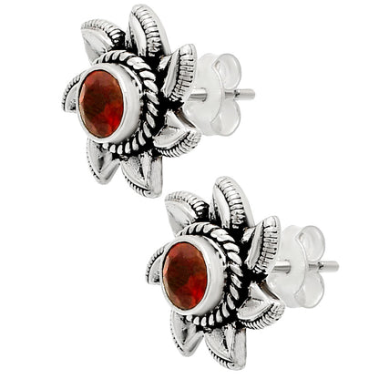 925 Sterling Silver Floral Gemstone Stud Earrings – Vintage Boho Jewelry DGE1080 E-1246