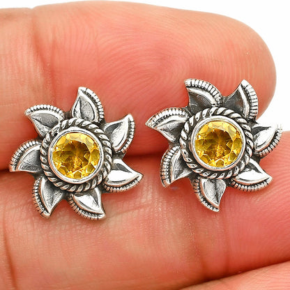 925 Sterling Silver Floral Gemstone Stud Earrings – Vintage Boho Jewelry DGE1080 E-1246