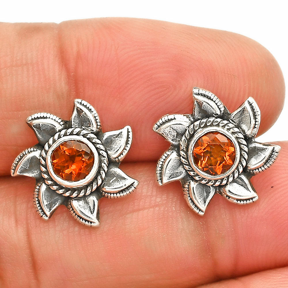 925 Sterling Silver Floral Gemstone Stud Earrings – Vintage Boho Jewelry DGE1080 E-1246