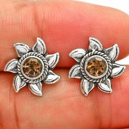 925 Sterling Silver Floral Gemstone Stud Earrings – Vintage Boho Jewelry DGE1080 E-1246