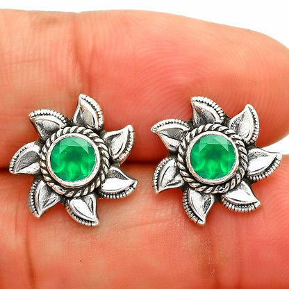 925 Sterling Silver Floral Gemstone Stud Earrings – Vintage Boho Jewelry DGE1080 E-1246