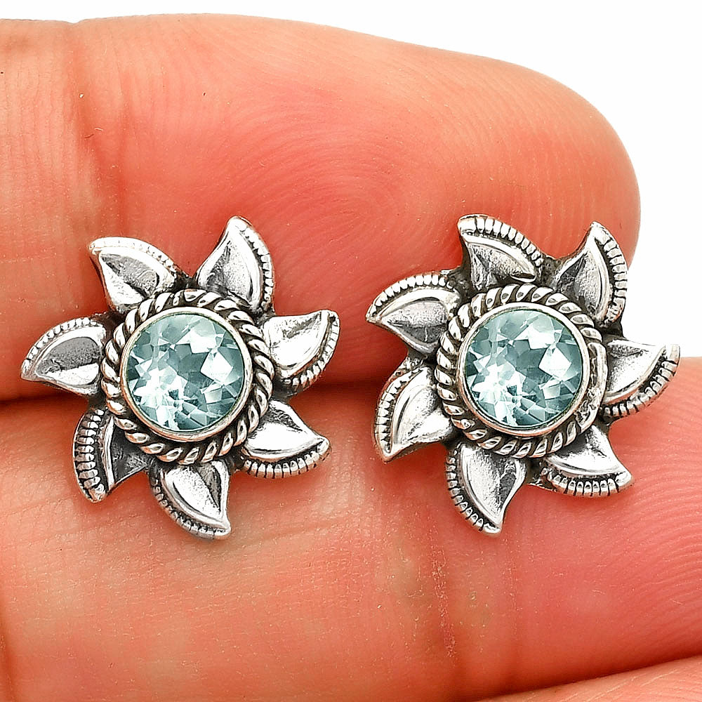 925 Sterling Silver Floral Gemstone Stud Earrings – Vintage Boho Jewelry DGE1080 E-1246