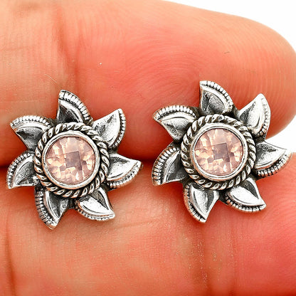 925 Sterling Silver Floral Gemstone Stud Earrings – Vintage Boho Jewelry DGE1080 E-1246