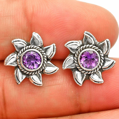 925 Sterling Silver Floral Gemstone Stud Earrings – Vintage Boho Jewelry DGE1080 E-1246