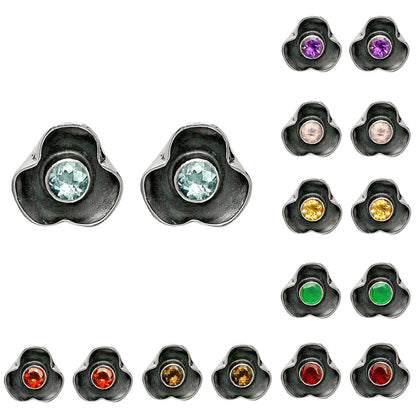 Handmade 925 Silver Stud Earrings with Birthstones | Minimal Jewelry DGE1081 E-1247