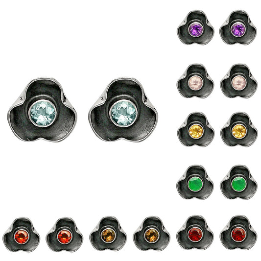 Handmade 925 Silver Stud Earrings with Birthstones | Minimal Jewelry DGE1081 E-1247