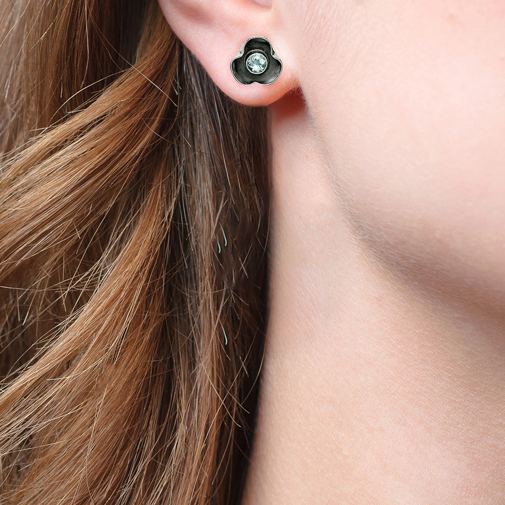 Handmade 925 Silver Stud Earrings with Birthstones | Minimal Jewelry DGE1081 E-1247