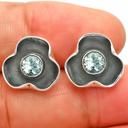 Handmade 925 Silver Stud Earrings with Birthstones | Minimal Jewelry DGE1081 E-1247
