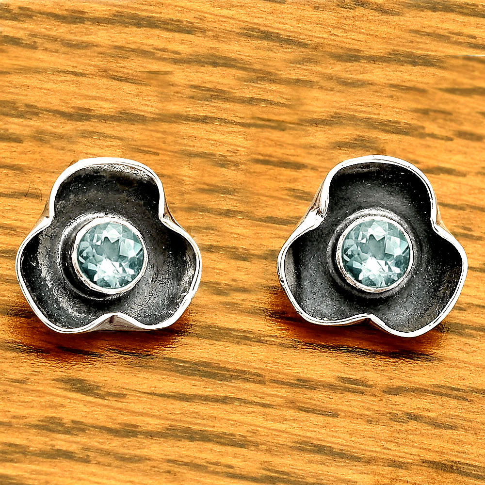 Handmade 925 Silver Stud Earrings with Birthstones | Minimal Jewelry DGE1081 E-1247