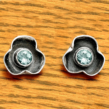 Handmade 925 Silver Stud Earrings with Birthstones | Minimal Jewelry DGE1081 E-1247