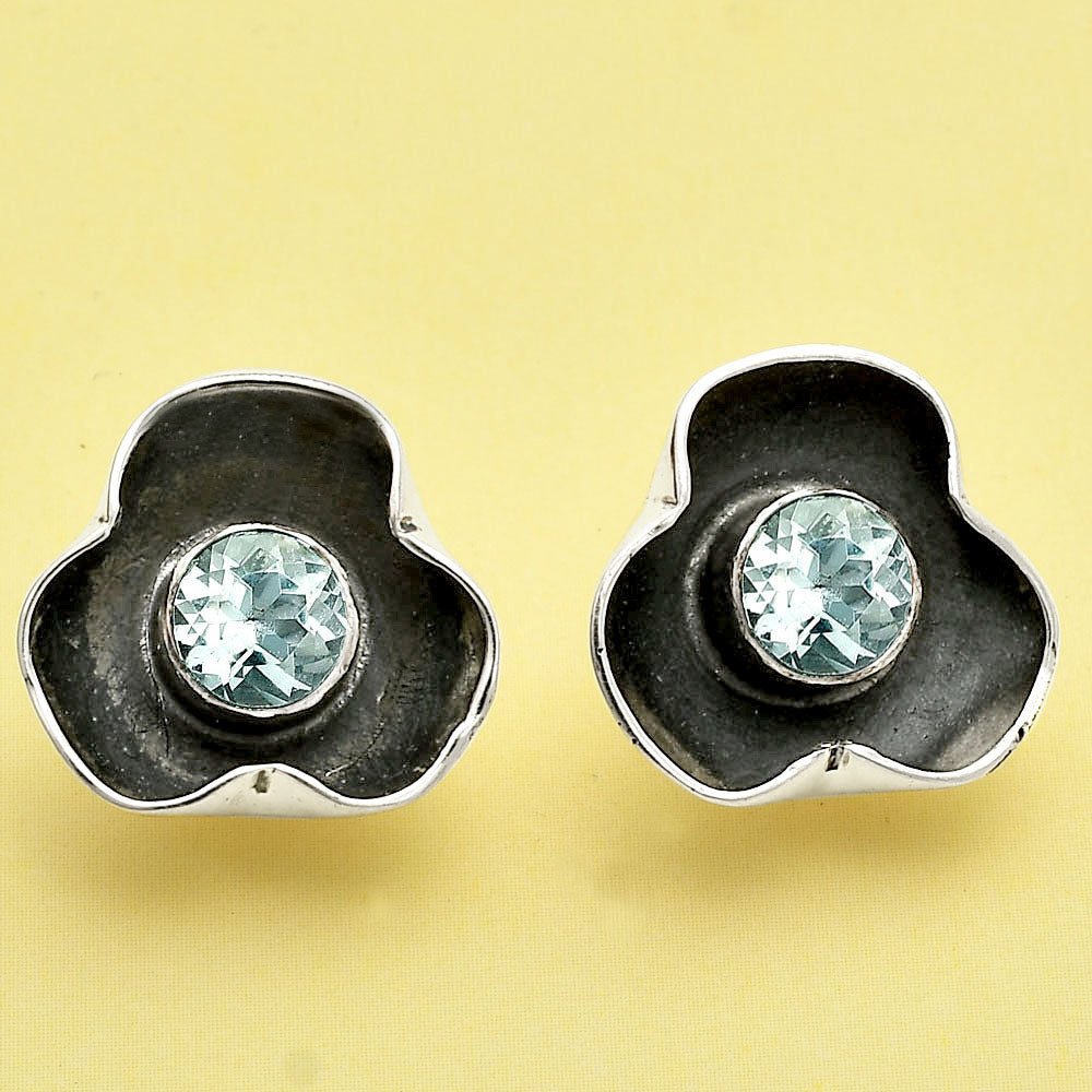 Handmade 925 Silver Stud Earrings with Birthstones | Minimal Jewelry DGE1081 E-1247