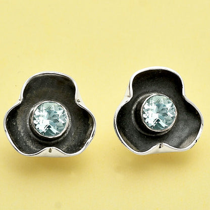 Handmade 925 Silver Stud Earrings with Birthstones | Minimal Jewelry DGE1081 E-1247