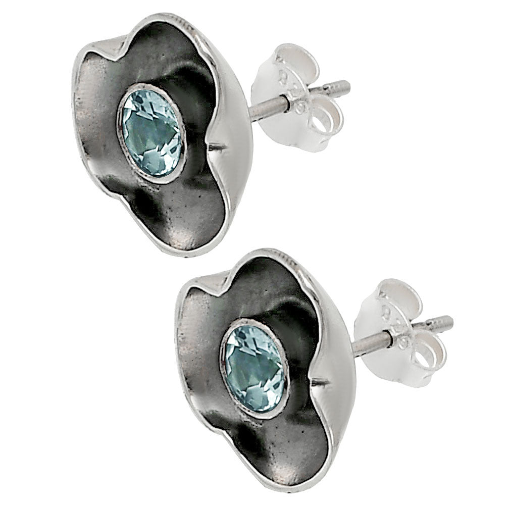 Handmade 925 Silver Stud Earrings with Birthstones | Minimal Jewelry DGE1081 E-1247