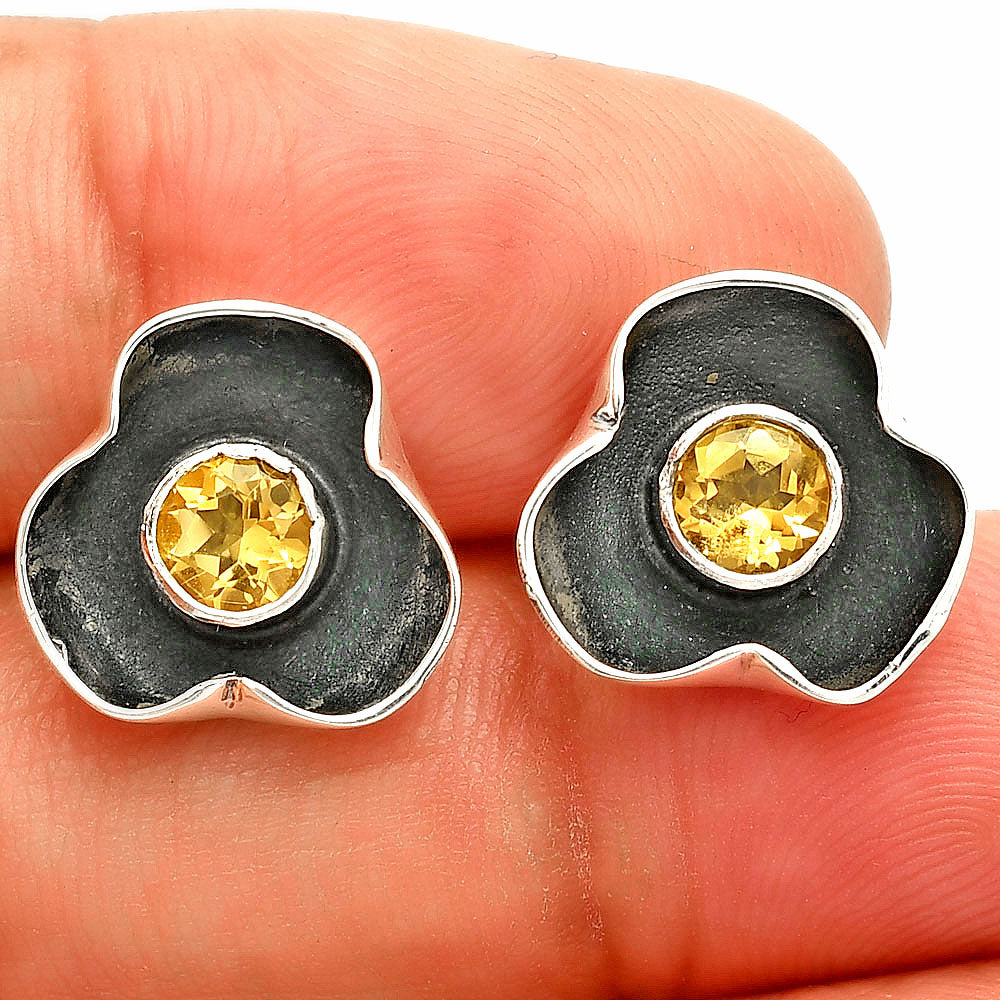 Handmade 925 Silver Stud Earrings with Birthstones | Minimal Jewelry DGE1081 E-1247