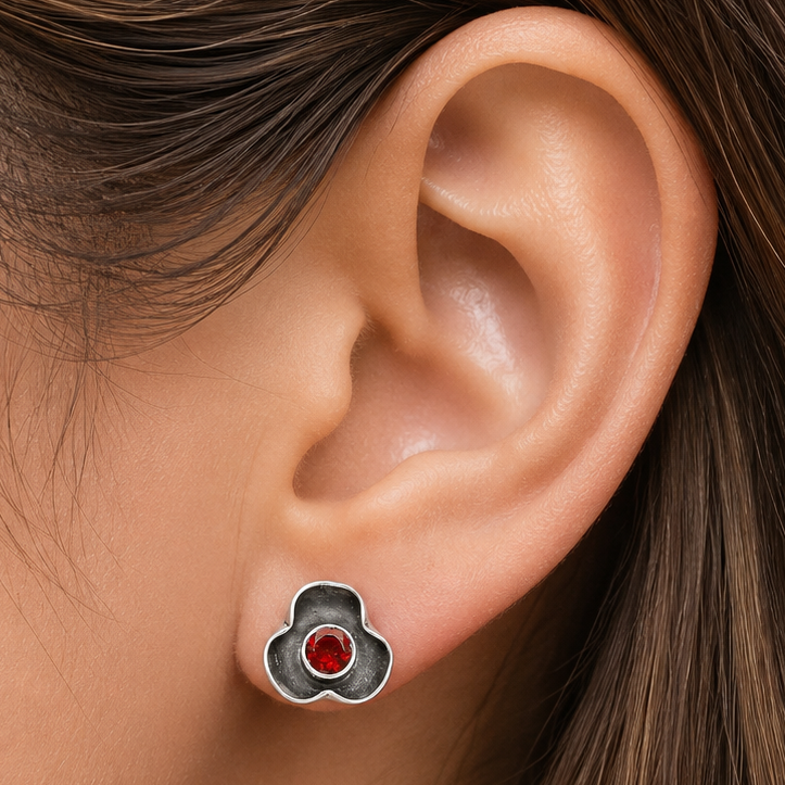 Handmade 925 Silver Stud Earrings with Birthstones | Minimal Jewelry DGE1081 E-1247