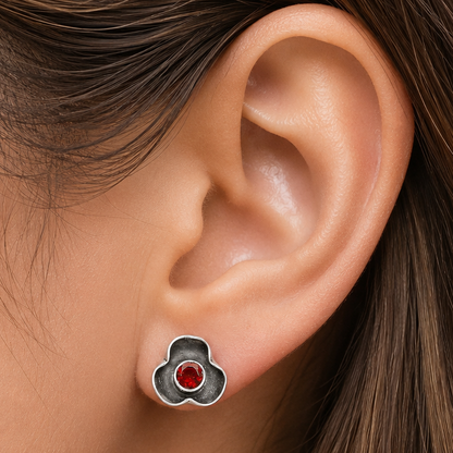 Handmade 925 Silver Stud Earrings with Birthstones | Minimal Jewelry DGE1081 E-1247