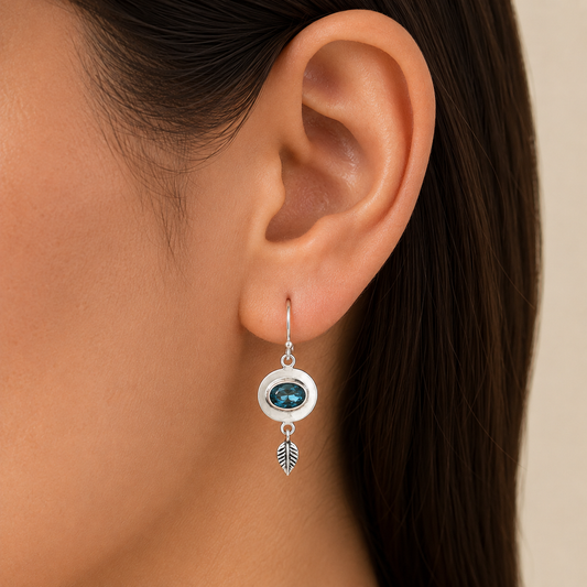 Multi Gemstone Leaf Earrings in 925 Sterling Silver | Handmade Gift DGE1082 E-1230