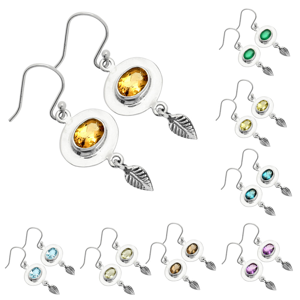 Multi Gemstone Leaf Earrings in 925 Sterling Silver | Handmade Gift DGE1082 E-1230