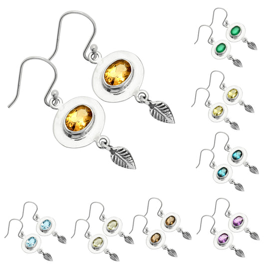 Multi Gemstone Leaf Earrings in 925 Sterling Silver | Handmade Gift DGE1082 E-1230