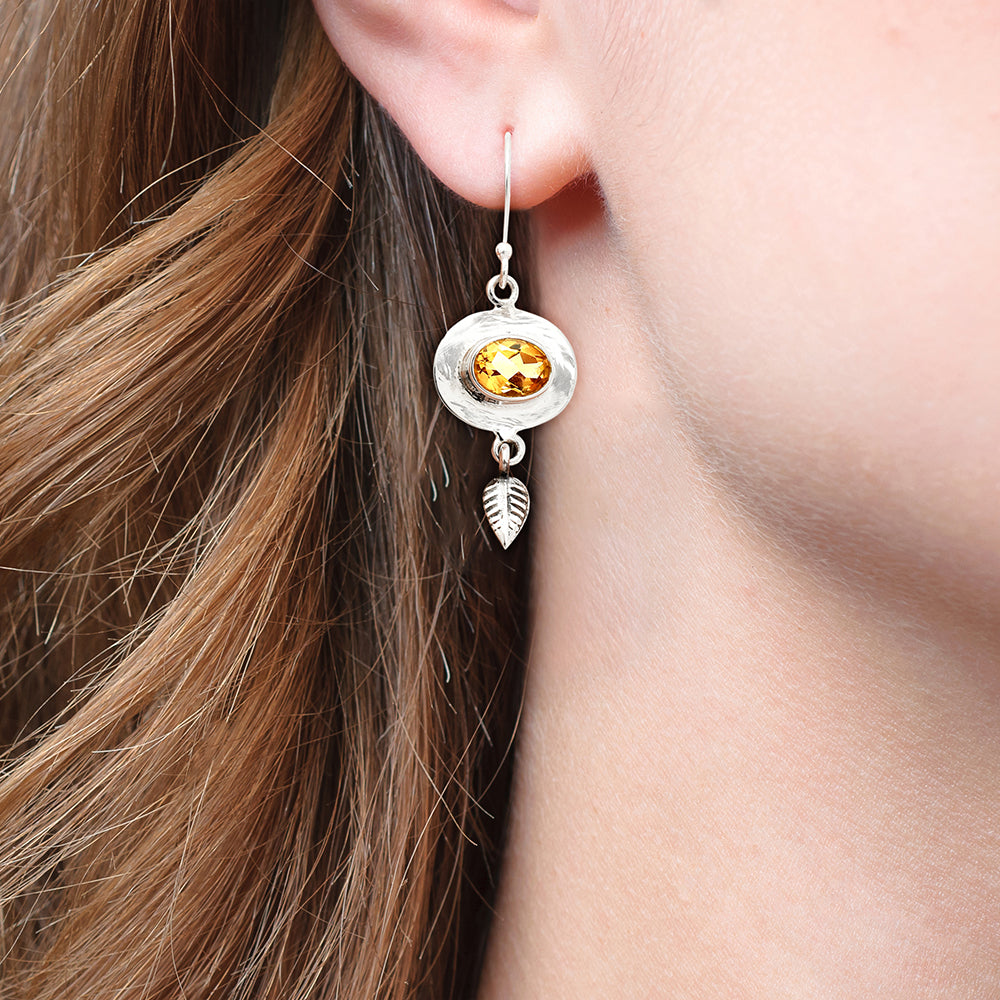 Multi Gemstone Leaf Earrings in 925 Sterling Silver | Handmade Gift DGE1082 E-1230