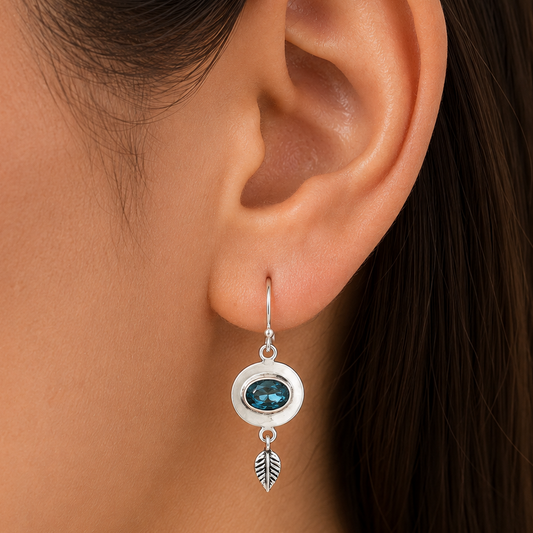 Multi Gemstone Leaf Earrings in 925 Sterling Silver | Handmade Gift DGE1082 E-1230