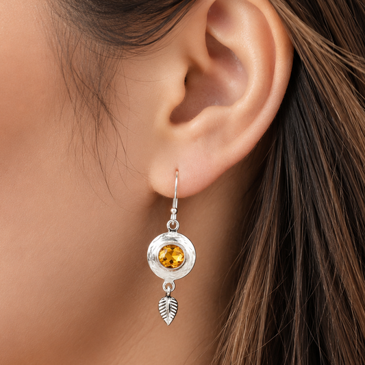 925 Sterling Silver Gemstone Leaf Dangle Earrings Handmade Jewelry DGE1092 E-1230