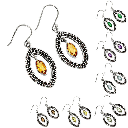 925 Silver Marquise Shape Gemstone Dangle Earrings | Boho Drop Jewelry DGE1083 E-1088
