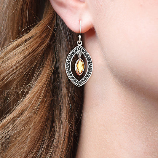 925 Silver Marquise Shape Gemstone Dangle Earrings | Boho Drop Jewelry DGE1083 E-1088