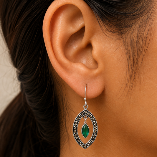 925 Silver Marquise Shape Gemstone Dangle Earrings | Boho Drop Jewelry DGE1083 E-1088
