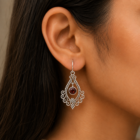 925 Sterling Silver Multi-Gemstone Filigree Dangle Earrings Wholesale DGE1084 E-1075