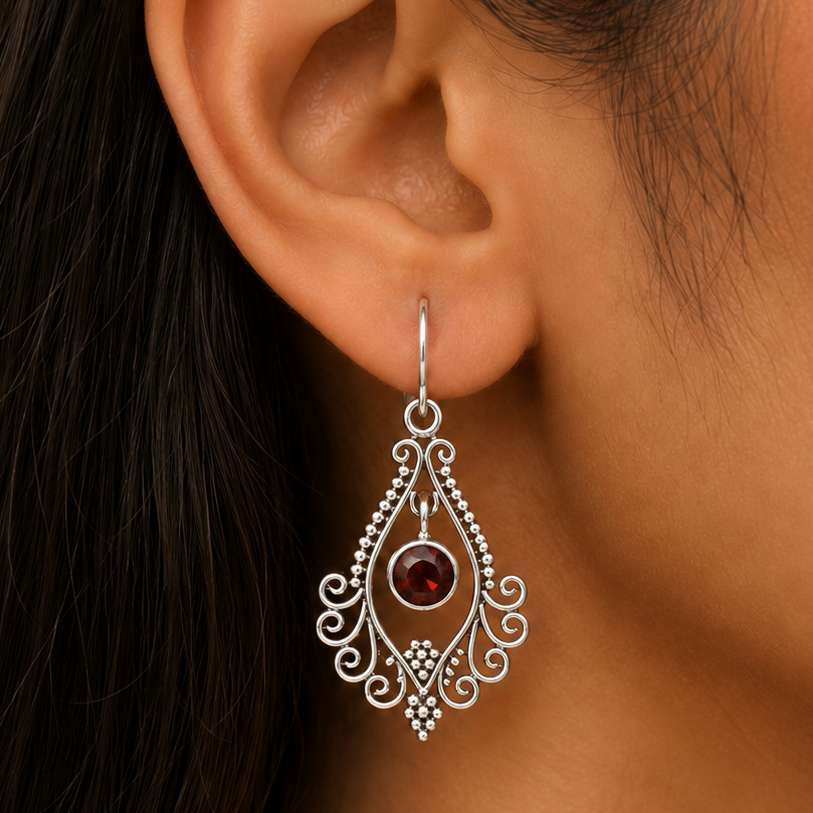 925 Sterling Silver Multi-Gemstone Filigree Dangle Earrings Wholesale DGE1084 E-1075