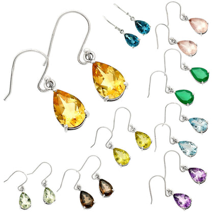 Handmade Silver Teardrop Earrings with Colorful Gemstones by Desiregem DGE1085 E-1021