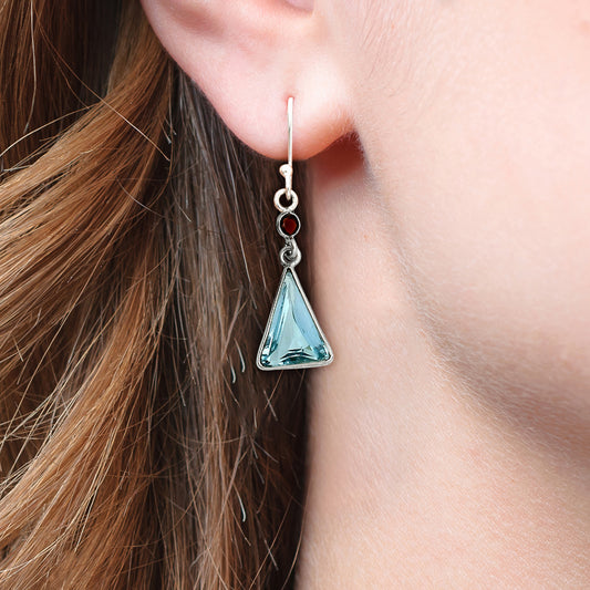 925 Silver Triangle Gemstone Dangle Earrings Handmade Jewelry for Women DGE1086 E-1002