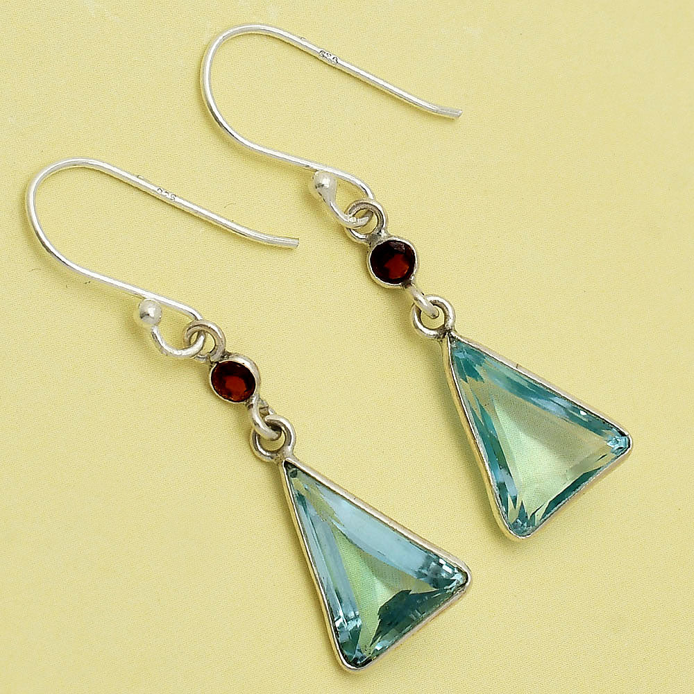 925 Silver Triangle Gemstone Dangle Earrings Handmade Jewelry for Women DGE1086 E-1006