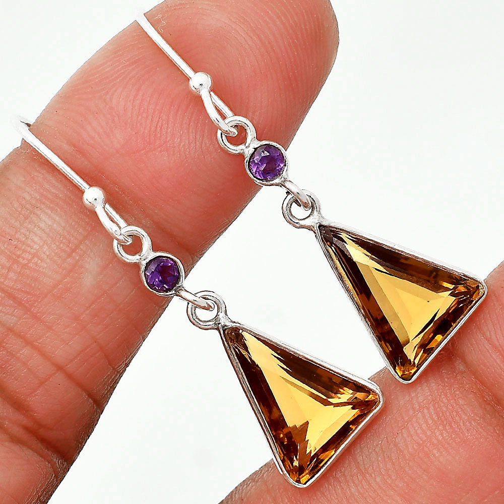 925 Silver Triangle Gemstone Dangle Earrings Handmade Jewelry for Women DGE1086 E-1006