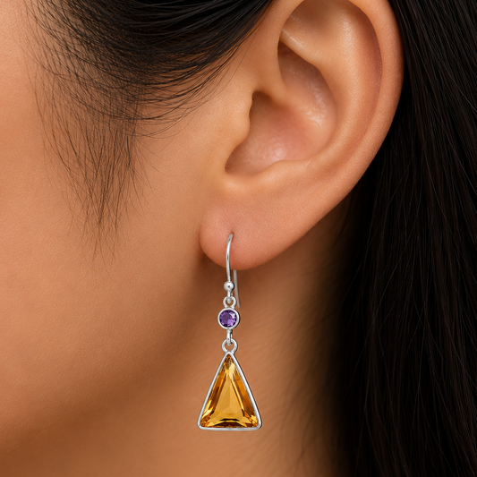 925 Silver Triangle Gemstone Dangle Earrings Handmade Jewelry for Women DGE1086 E-1006