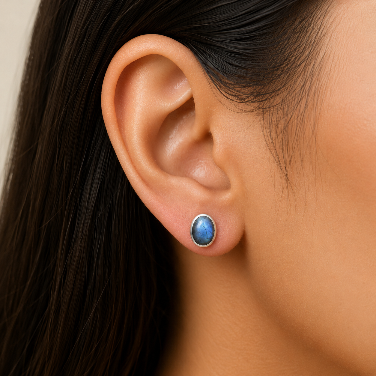 925 Sterling Silver Oval Natural Gemstone Handmade Stud Earrings Jewelry DGE1088 E-1018