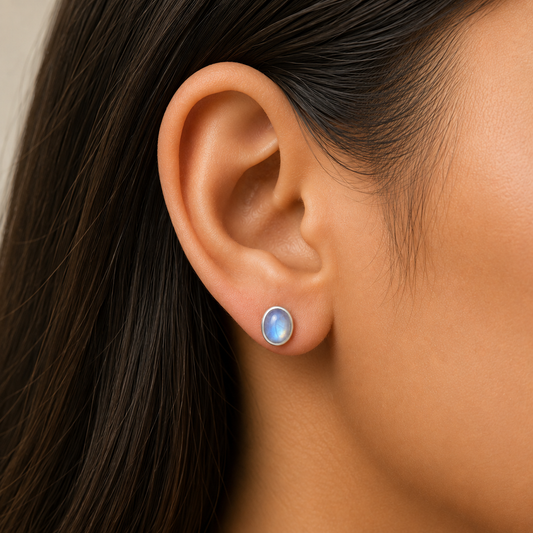 925 Sterling Silver Oval Natural Gemstone Handmade Stud Earrings Jewelry DGE1088 E-1018