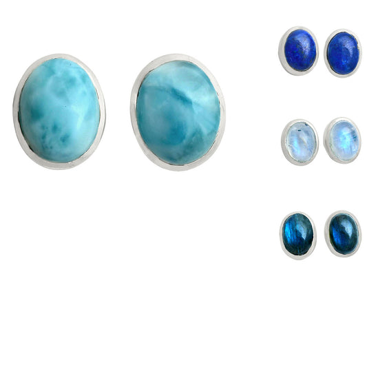 925 Sterling Silver Oval Natural Gemstone Handmade Stud Earrings Jewelry DGE1088 E-1018