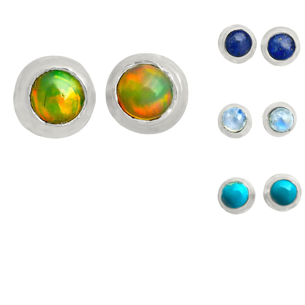 Elegant Round Natural Stone Stud Earrings 925 Sterling Silver Jewelry DGE1089 E-1020