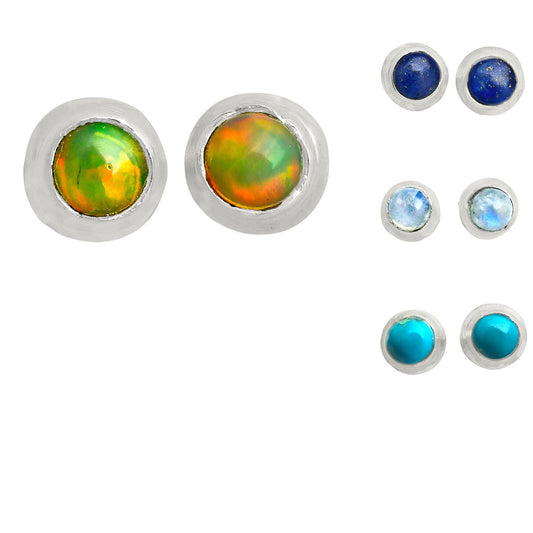 Elegant Round Natural Stone Stud Earrings 925 Sterling Silver Jewelry DGE1089 E-1020