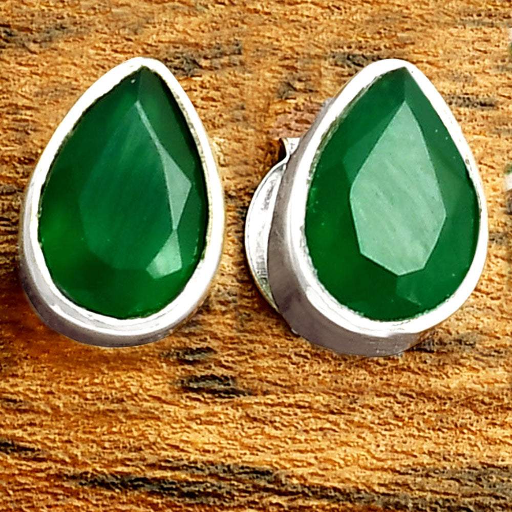 925 Sterling Silver Teardrop Natural Gemstone Stud Handmade Earrings DGE1090 E-1016