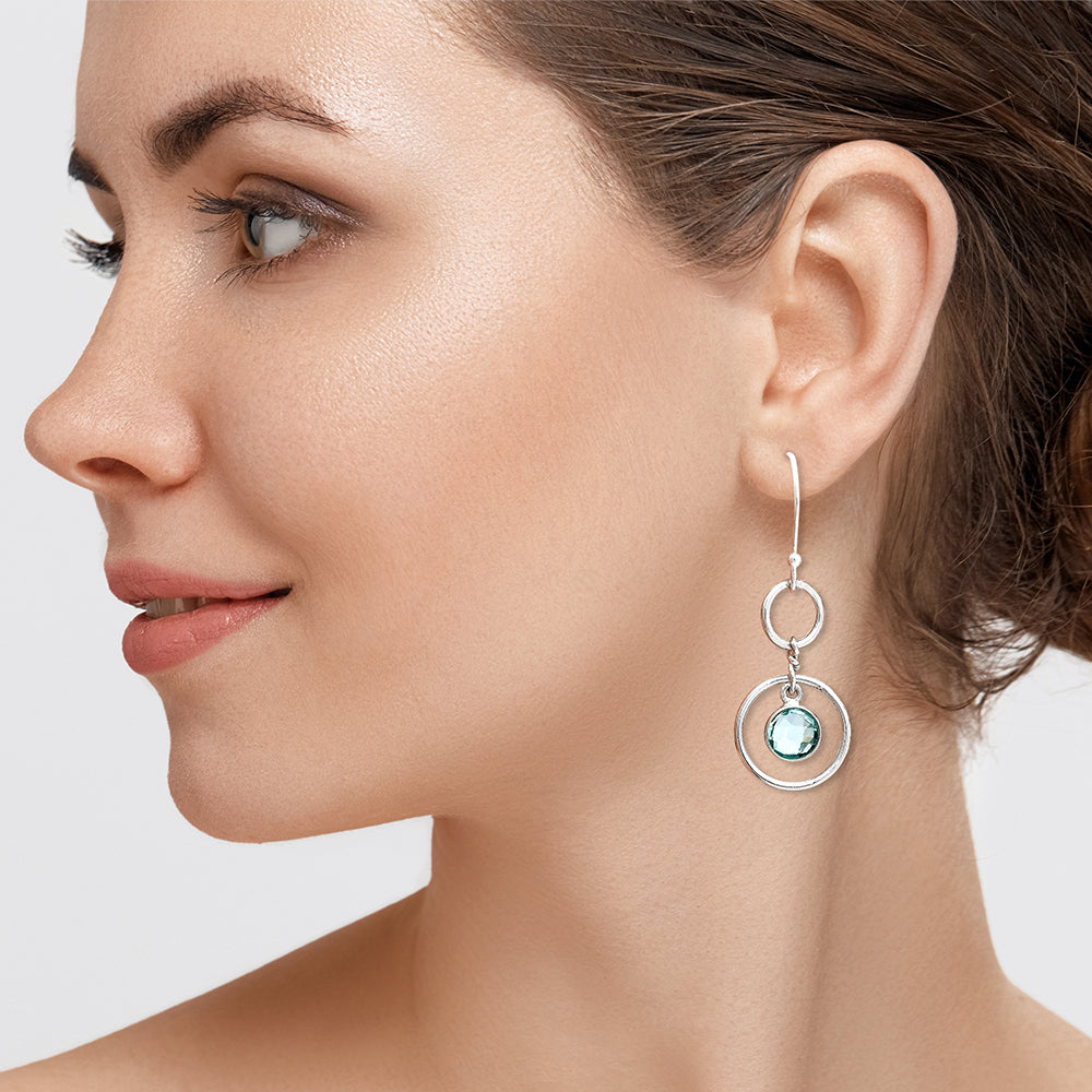 925 Silver Double Hoop Natural Gemstone Dangle Earrings Handmade Jewelry DGE1091 E-1160