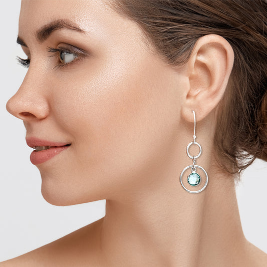 925 Silver Double Hoop Natural Gemstone Dangle Earrings Handmade Jewelry DGE1091 E-1160