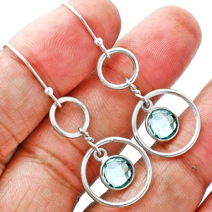 925 Silver Double Hoop Natural Gemstone Dangle Earrings Handmade Jewelry DGE1091 E-1160